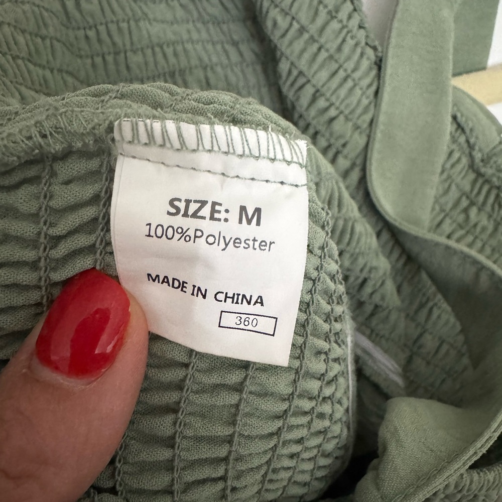 Sage Green Wide-Leg Jumpsuit with Smocked Bodice w/Pockets! - Picture 4 of 7